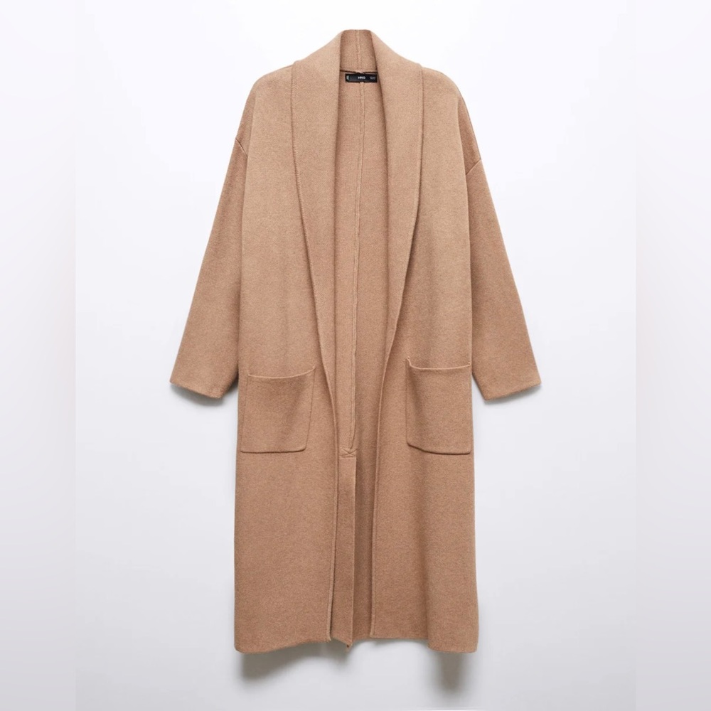 Mango Camel Oversized knitted coat with pockets Medium